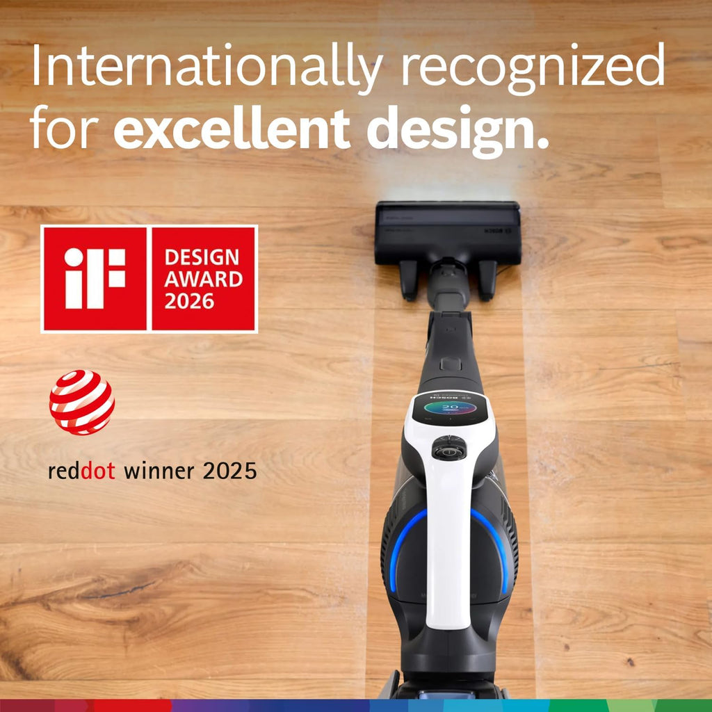 Bosch Unlimited 10 Cordless Stick Vacuum Cleaner - Up to 80 Min Battery, Pet Hair, Hard Floors, Carpets, HEPA Filter, Bendable Tube for Under Furniture, Upholstery, 3 Accessories, White