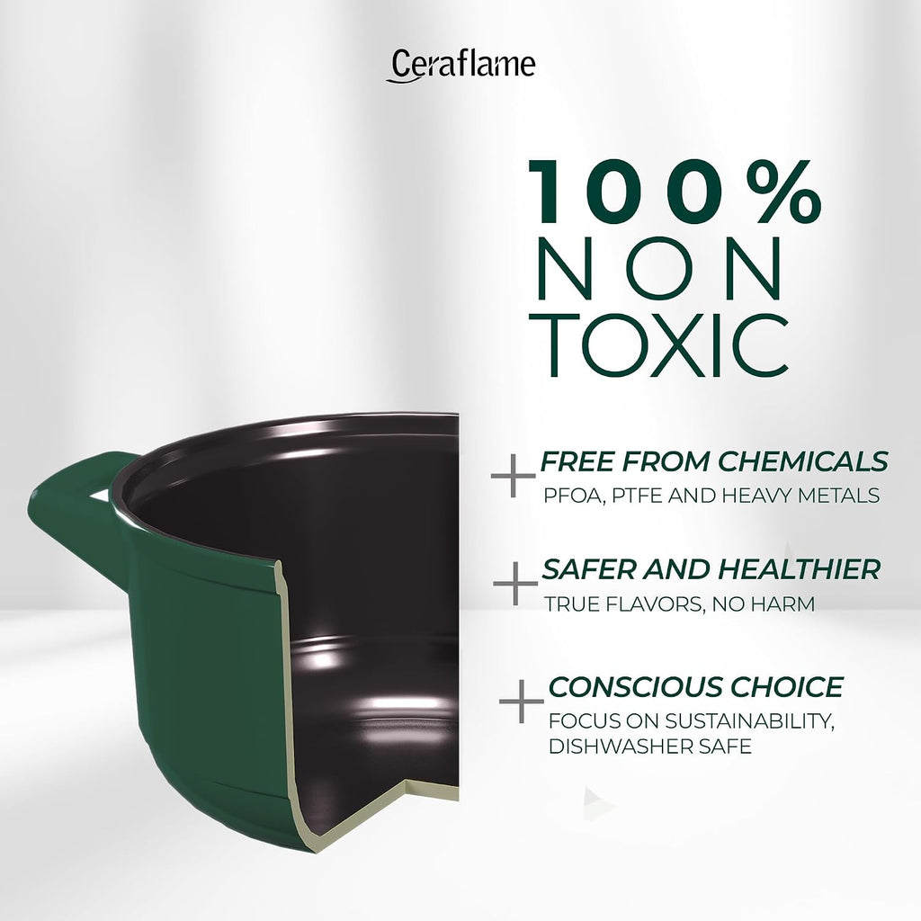 Pure Ceramic, Healthy, Non Toxic Cookware Set - Oven Safe Up to 1200F, Microwave and Dishwasher Safe, Longlasting and Lightweight - PFAS, PTFE, PFOA, PFOS - Matte Rosemary