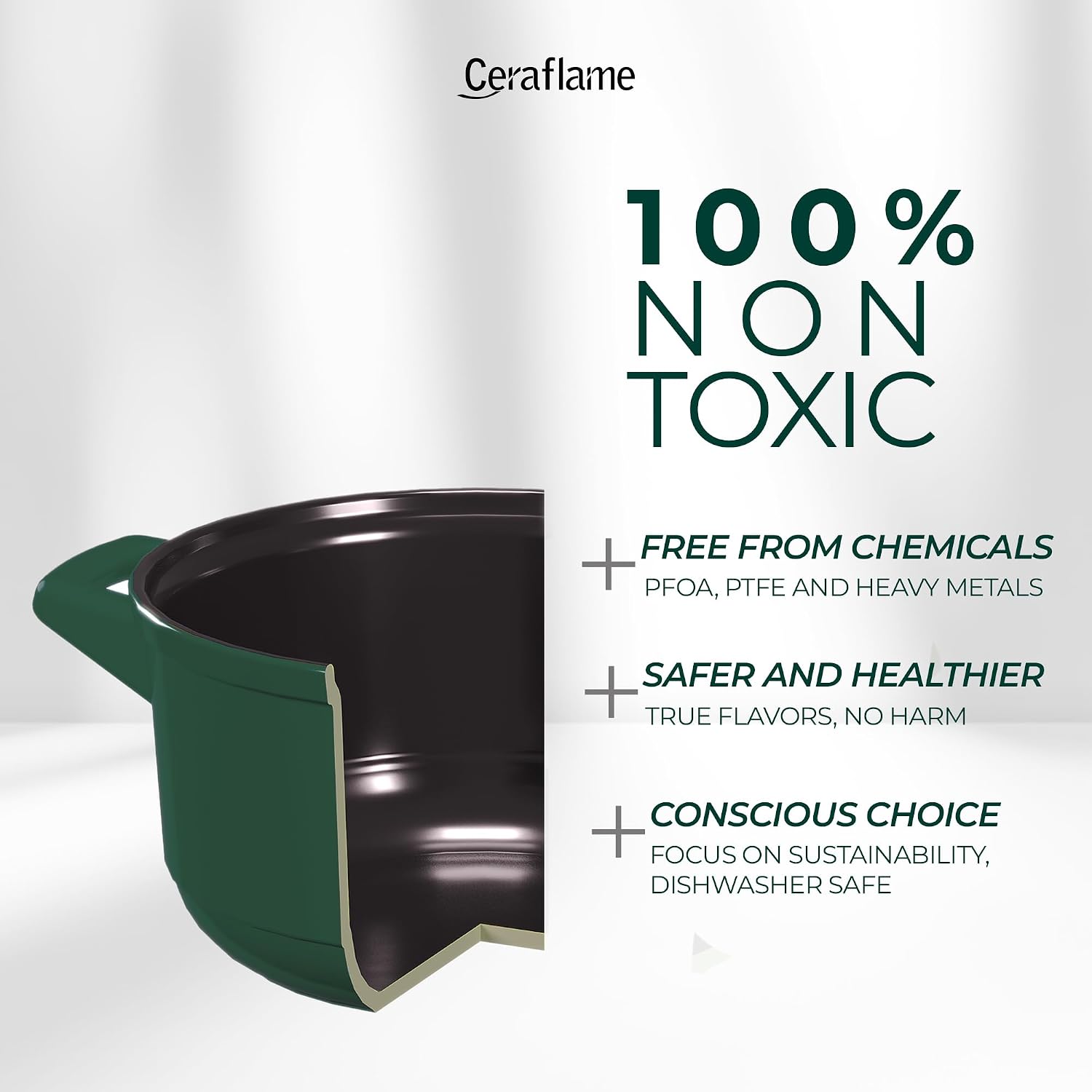 Pure Ceramic, Healthy, Non Toxic Cookware Set - Oven Safe Up to 1200F, Microwave and Dishwasher Safe, Longlasting and Lightweight - PFAS, PTFE, PFOA, PFOS - Matte Rosemary