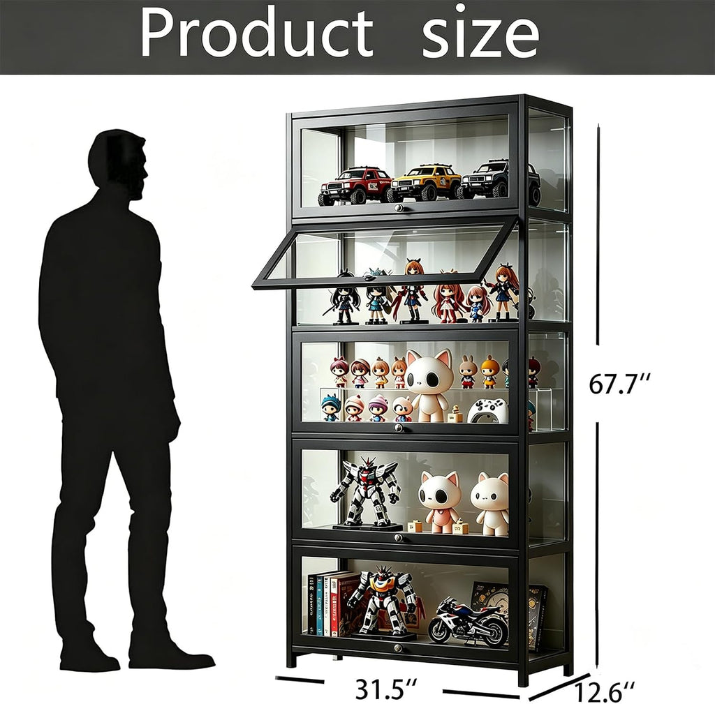 Curio Display Cabinet with Acrylic Glass Door, 5-Tier Display Case, Curio Cabinet & Bookcase for Collectibles, Display Shelf for Home, Reading Nook, Playroom, Living Room