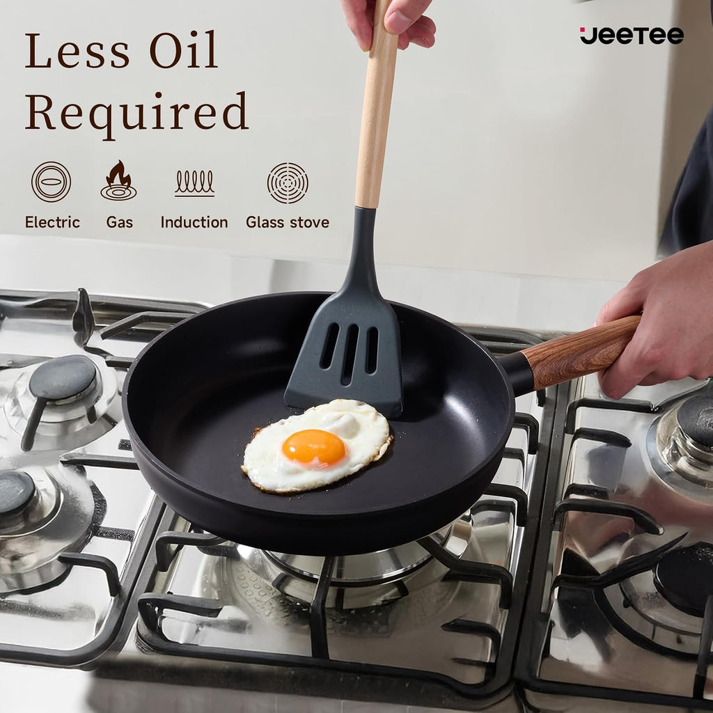 JEETEE Ceramic Cookware Set, 15 PCS Pots and Pans Set Non Stick with Removable Handles, Non Toxic Induction Kitchen Cookware Sets, Oven Safe PFAS/PFOA Free Black