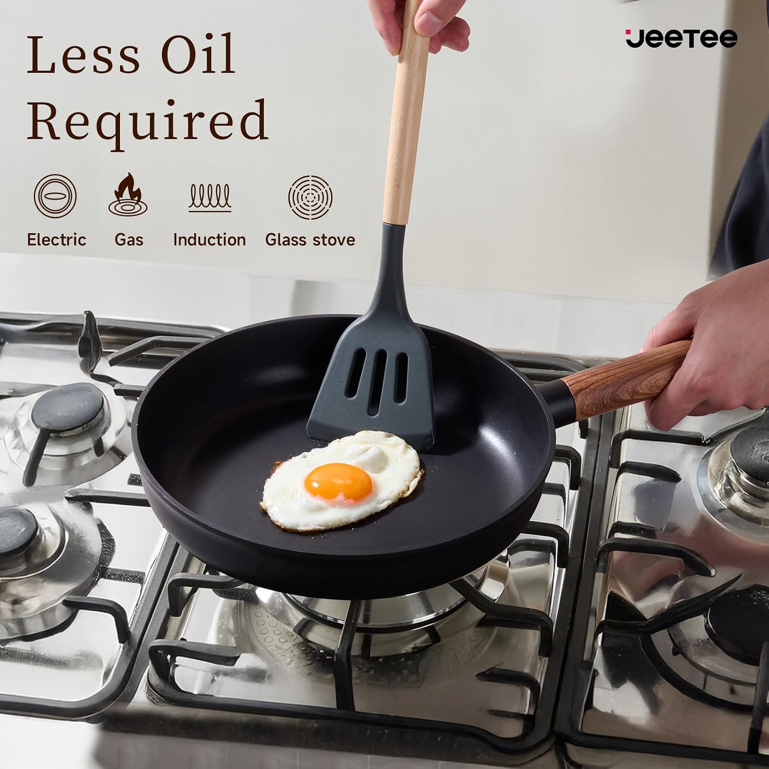 JEETEE Ceramic Cookware Set, 15 PCS Pots and Pans Set Non Stick with Removable Handles, Non Toxic Induction Kitchen Cookware Sets, Oven Safe PFAS/PFOA Free Black