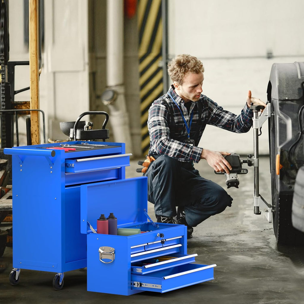 8-Drawer Tool Chest with Wheels,High Capacity Rolling Tool Box with Wheels,Locking Mechanical Tool Chest,Metal Tool Box for Garage Workshop (Blue)