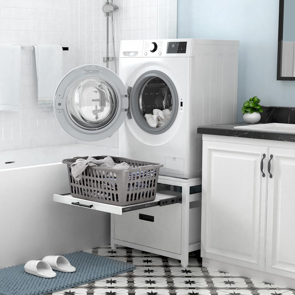 GDLF Washer Dryer Pedestal, 24.1' Laundry Pedestal for Compact Washing Maching, Washer and Dryer Stand with Shelf and Base Storage,White