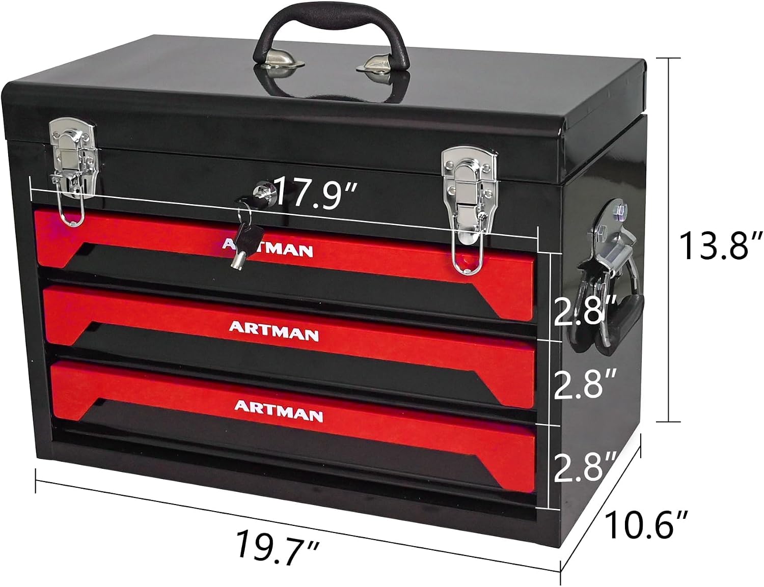 20' Portable Tool Box with Key Lock, 439 Piece Mechanics Tool Set, 3 Drawers & Top Storage Tray Toolbox with Metal Latches & Carrying Handle for Warehouse,Repair Shop,Garage,Home (Red)