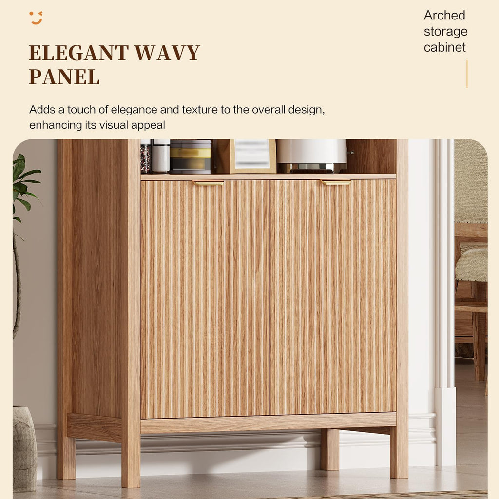 Ieejdn 71' Tall Arched Kitchen Pantry,Modern Fluted Wood Storage Cabinet with Doors,Adjustable Shelves,Organizer, Versatile Cupboard for Kitchen,Living Room,Dining Room,Bathroom,Wood