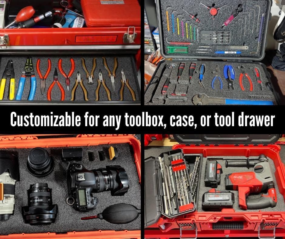 Customizable Tool Box Organizer Tool Foam | 24'x48' 3 Sheets | Tool Box Foam Organizer | Tool Drawer Organizer | Customizable Foam Insert | Toolbox Foam Inserts Shadow Foam (Orange, 1-3/16' (30mm))