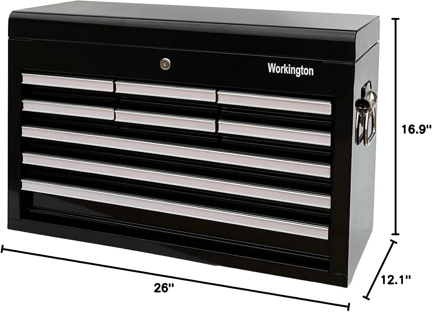Workington Professional Industrial Portable Metal Tool Chest with 9 Drawers, 26' 9-Drawer Tool Chest Cabinet with Ball Bearing Drawer Slides, Steel Tool Storage Box Organizer 4016 Black