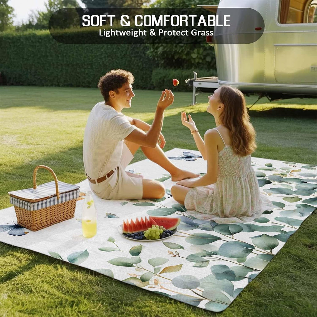 Outdoor Rug 4x6ft Spring Green Eucalyptus Leaf Butterfly on White Patio Area Rugs Waterproof Easy Cleaning Non Shedding Thick Mats Botanical Carpet for Indoor Outdoor Porch Deck Backyard Balcony