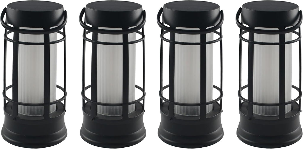 FoxFlame Metal Outdoor Solar Lantern, Flickering Solar Lanterns Outdoor Waterproof with Patented LED,Outdoor Lanterns for Porch,Patio,Garden,Tabletop,Hanging Use,Matte Black(4 Pack)