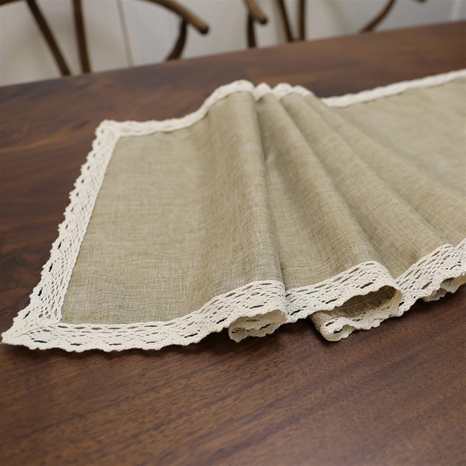 Handmade Simple Table Runners 30x250cm Runner Burlap Vintage Lace Jute Tv Cabinet Rectangular (Gray 30x180cm) (Khaki 30x210cm)