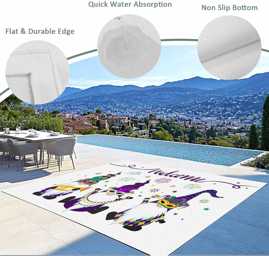 Outdoor Rug 4x6ft Carnival Festival Funny Gnomes Celebration Patio Area Rugs Waterproof Easy Cleaning Non Shedding Thick Mats White Carpet for Indoor Outdoor Porch Deck Backyard Balcony