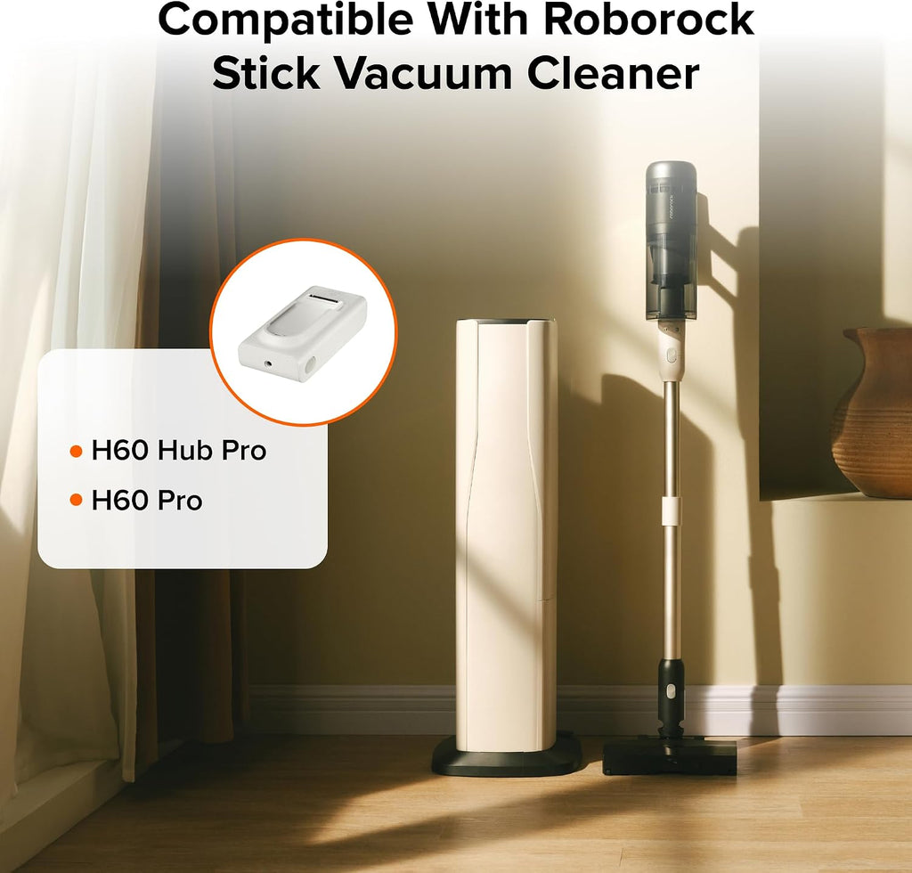 roborock Rechargeable Battery Pack for H60 Hub Pro and H60 Pro Cordless Vacuum Cleaner, Stick Vacuum Cleaner for Home and Pet Hair, Anti-Tangle Brush, LED Dust Detection