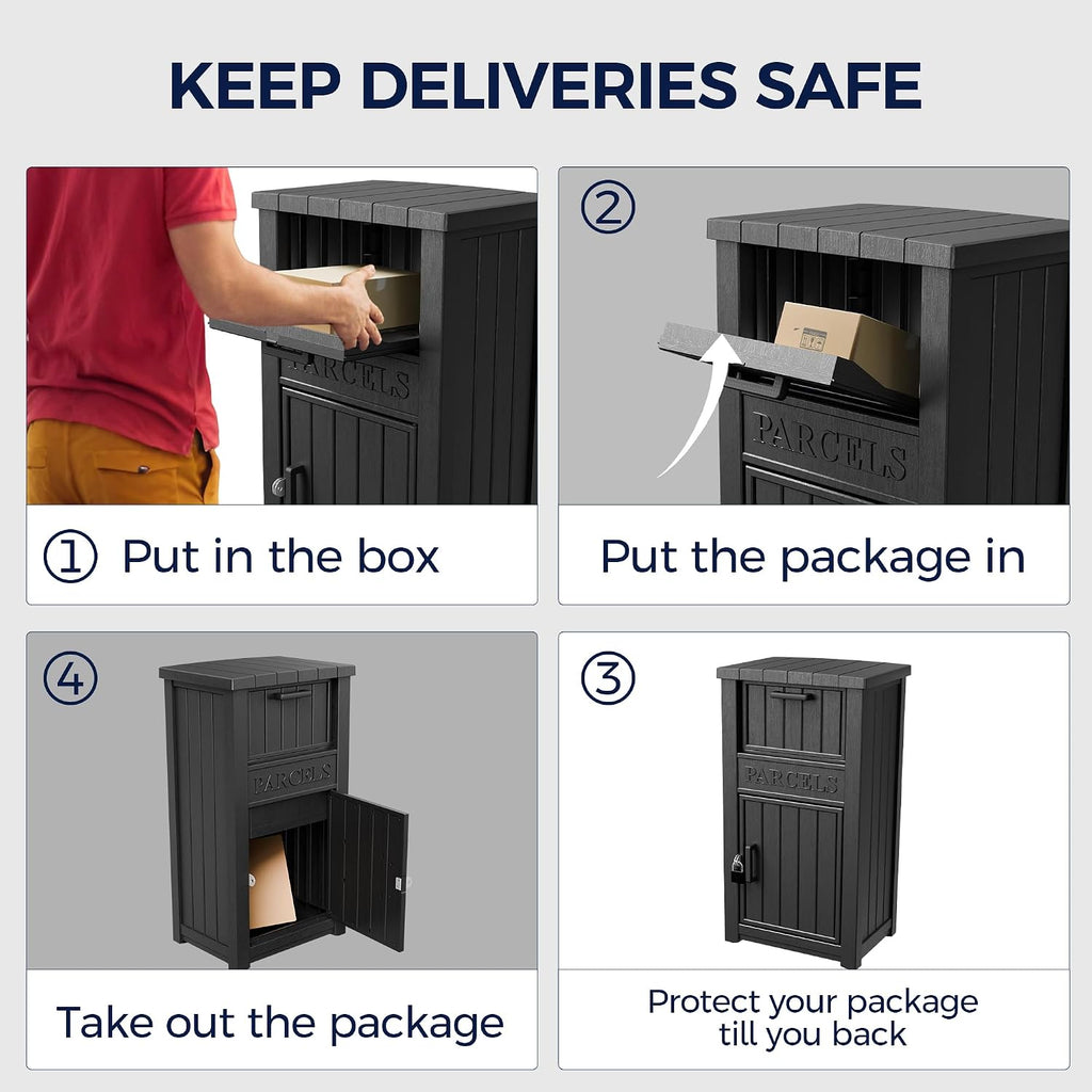 Outdoor Package Delivery Boxes, Lockable Anti-Theft Waterproof Delivery Boxes for Outdoor Use, Package Drop Box for for Porch, Curbside, House Storage, Black