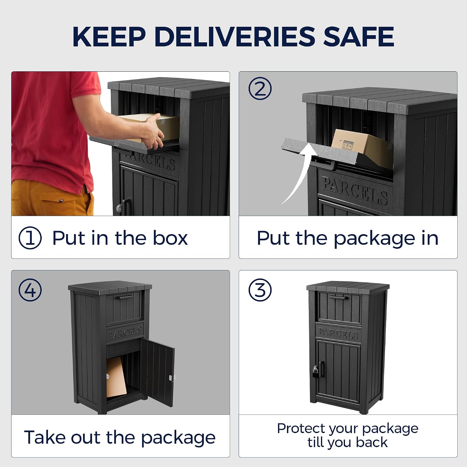 Outdoor Package Delivery Boxes, Lockable Anti-Theft Waterproof Delivery Boxes for Outdoor Use, Package Drop Box for for Porch, Curbside, House Storage, Black