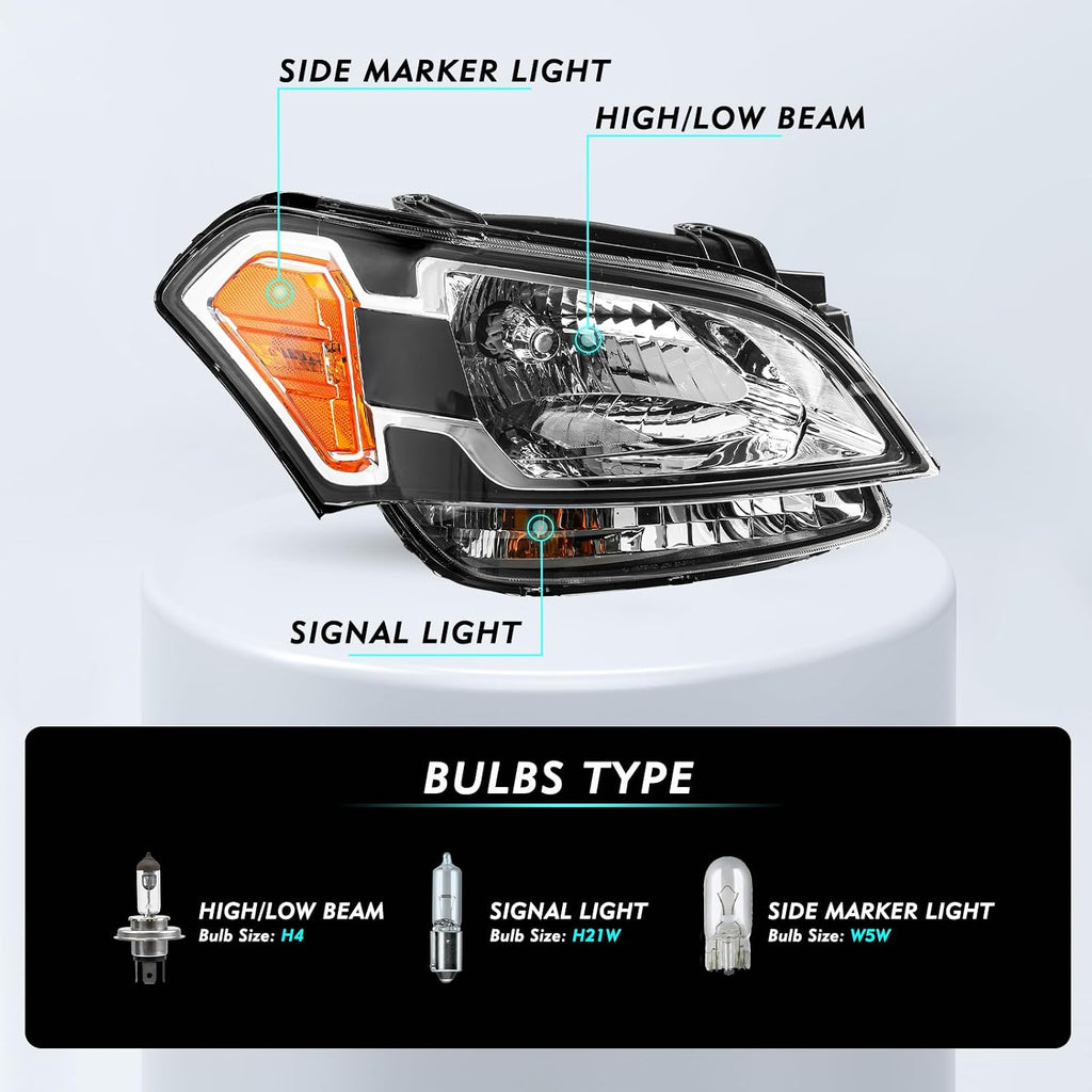 TUSDAR Halogen Headlight Assembly Replacement Fit for 2010 2011 Kia Soul Clear Headlights Right Passenger Side w/Bulbs