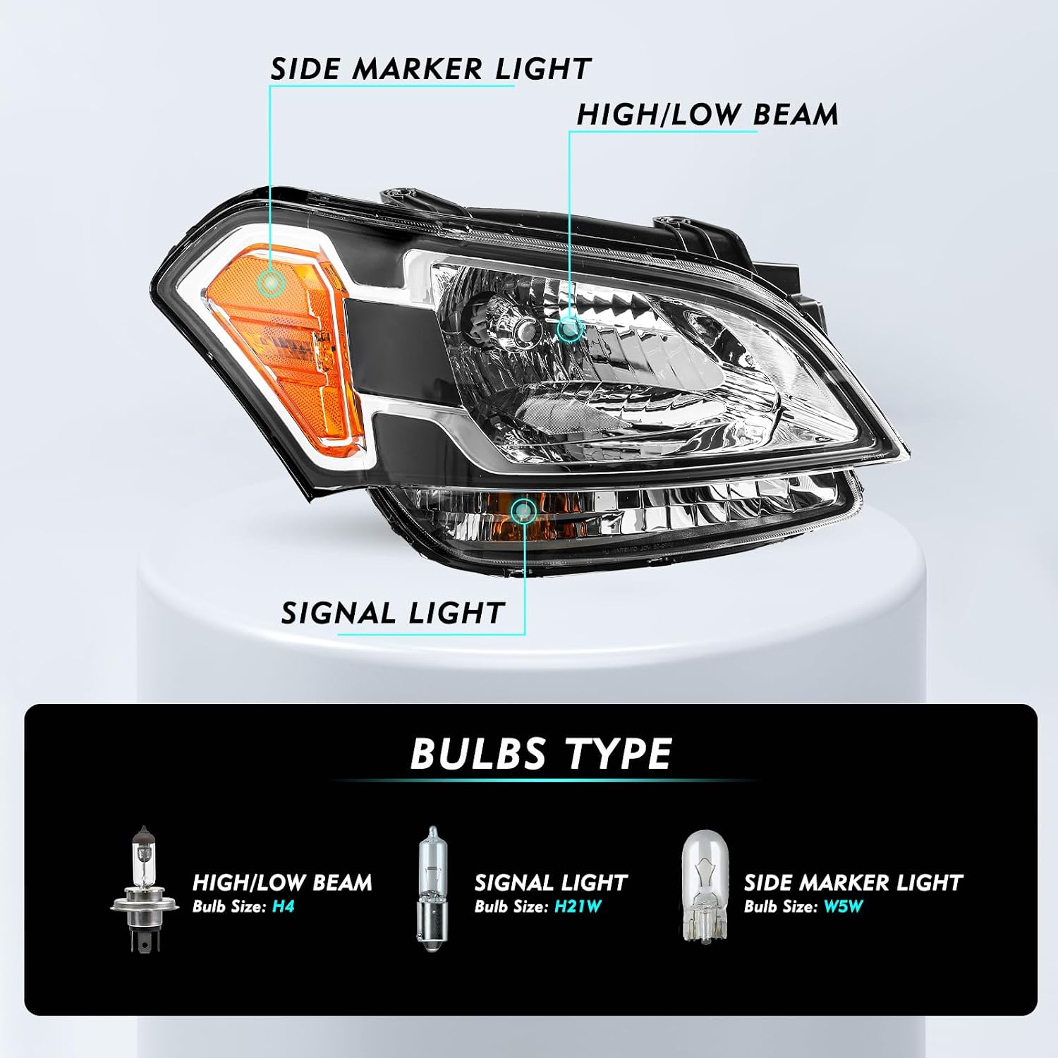 TUSDAR Halogen Headlight Assembly Replacement Fit for 2010 2011 Kia Soul Clear Headlights Right Passenger Side w/Bulbs