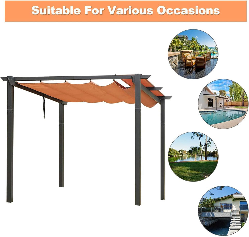 Domi 10' X 10' Outdoor Retractable Pergola with Weather-Resistant Canopy, Aluminum Patio Pergola Gazebo for BBQ, Party, Beach, Backyard, Deck, Garden