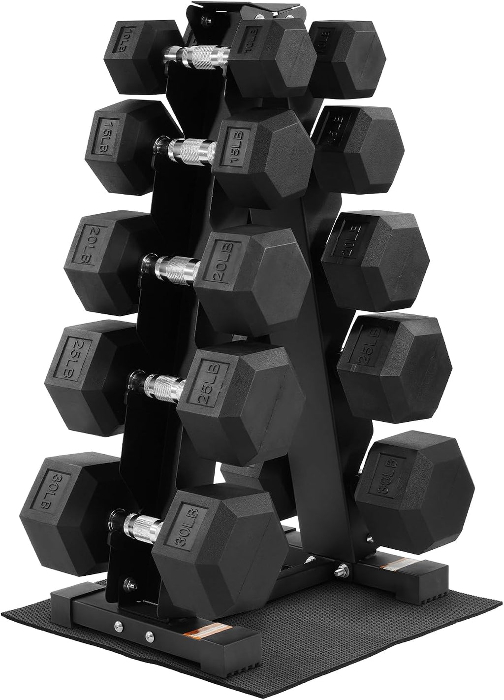 BalanceFrom Rubber Coated Hex Dumbbell Weight Set with Storage Rack, 100LB or 150LB or 200LB Set, 5-20 lbs or 5-25 lbs or 10-30 lbs Pairs