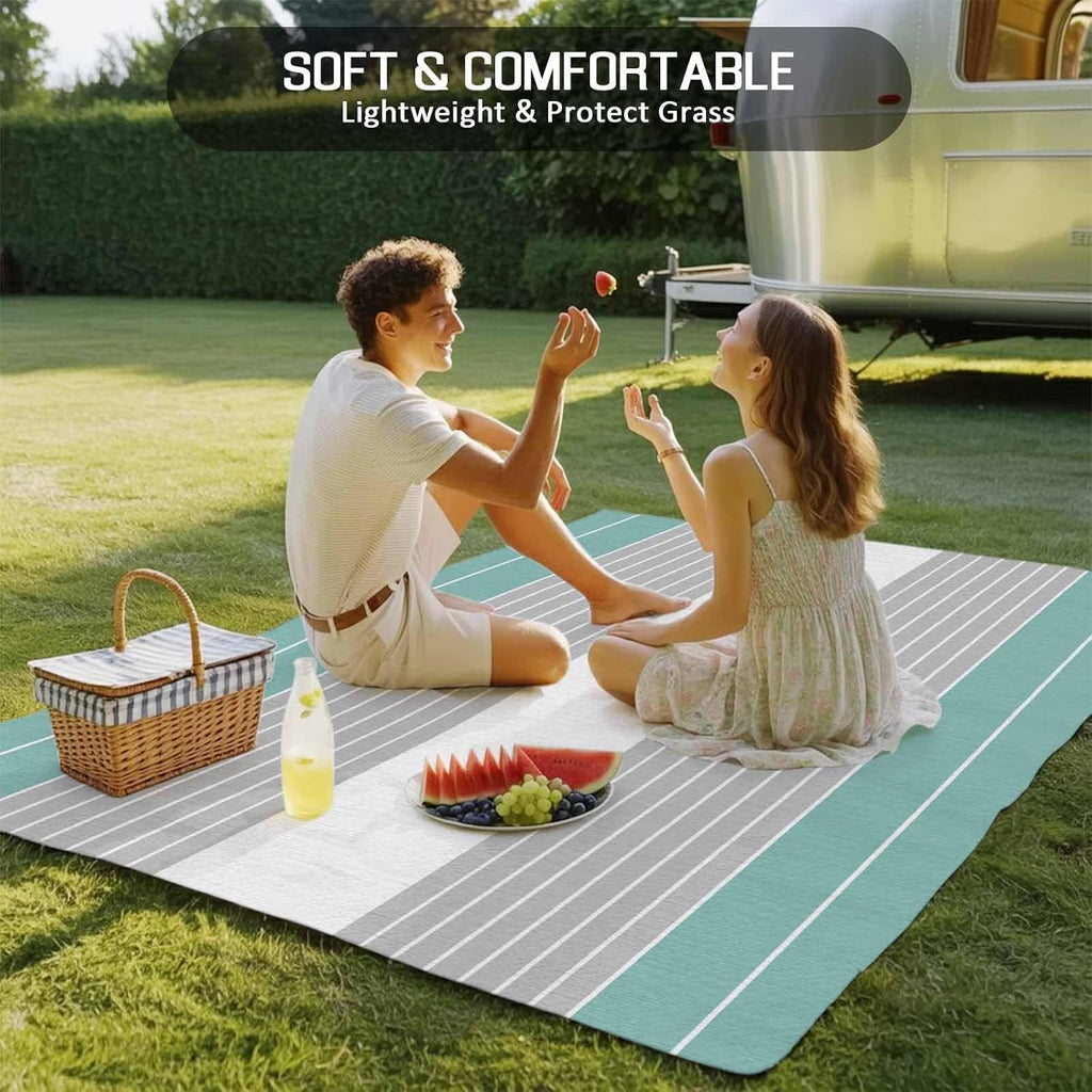 Outdoor Rug 4x6ft Turquoise Grey Striped Line Patio Area Rugs Waterproof Easy Cleaning Non Shedding Thick Mats Carpet for Indoor Outdoor Porch Deck Backyard Balcony