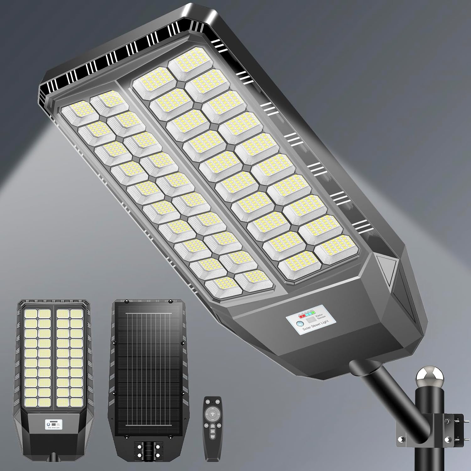 10000W Pro Large Solar Street Lights Outdoor with Thickened Shell, Commercial Grade Street Light Dusk to Dawn, Motion Sensor Solar Security Flood Light Waterproof for Yard, Driveway, Parking - 1 Pack