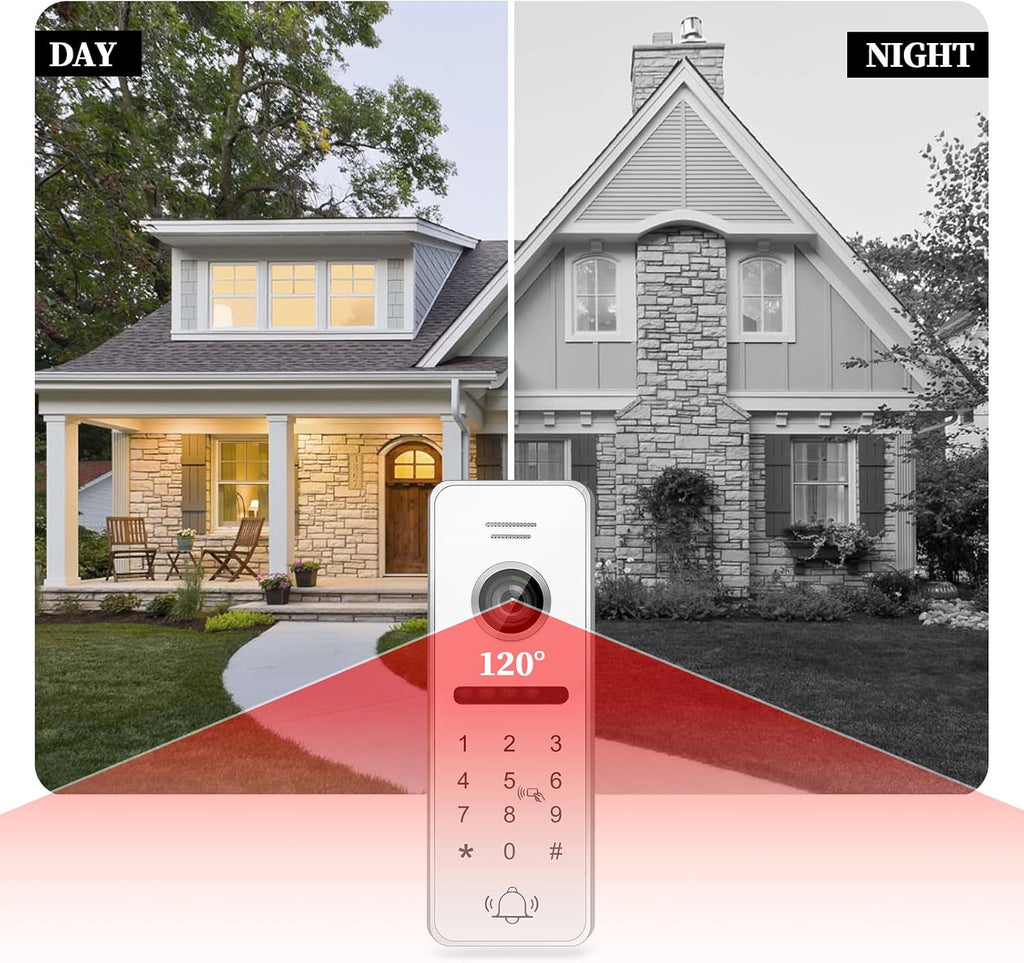 Wired Video Doorbell Apartment Intercom 3 Unit 7 Inch Touch Screen Monitor 1080P HD Camera 4 in 1 Unlocking Support RFID Card Password WiFi Smart Home Door Phone Kits for Home Villa,32G