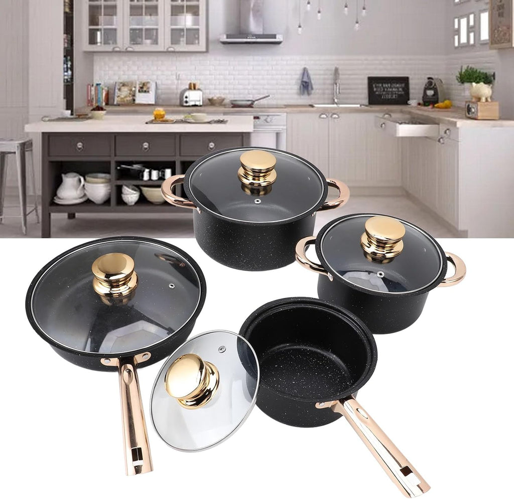 Asixxsix Cookware Set, Good Heat Conductivity Stainless Steel Pots and Pans Set Non Stick, Long Life Cooking Utensils with Glass Lids, for Kitchen, Cooking