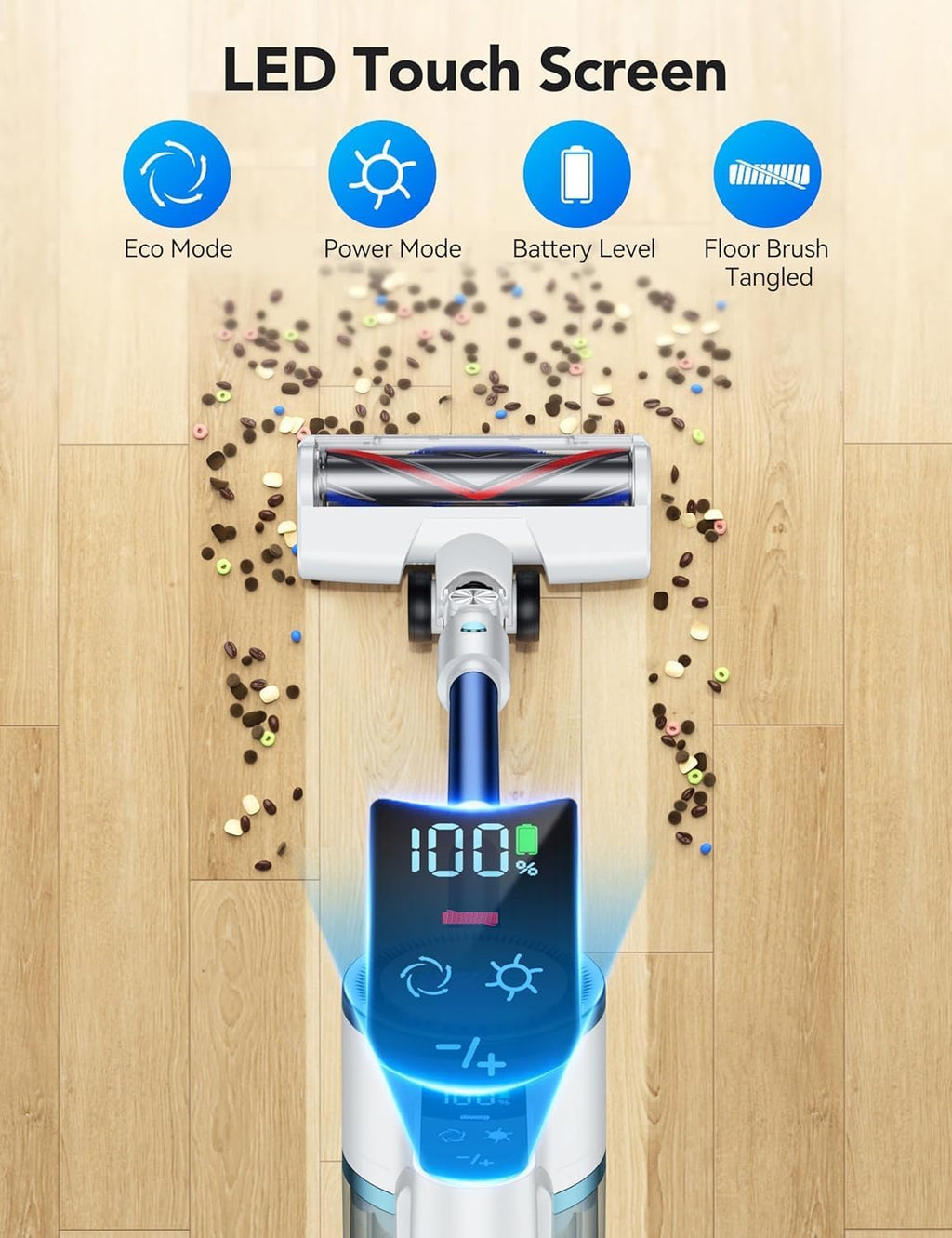 Cordless Vacuum Cleaner, 550W/45Kpa Vacuum Cleaners for Home, 60Mins Stick Vacuum with LED Display, Anti-Tangle & Wall Mount Charging, 8 in 1 Lightweight Vacuum for Hard Floors Carpet Pet Hair