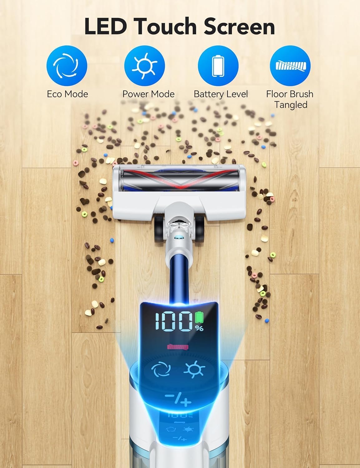 Cordless Vacuum Cleaner, 550W/45Kpa Vacuum Cleaners for Home, 60Mins Stick Vacuum with LED Display, Anti-Tangle & Wall Mount Charging, 8 in 1 Lightweight Vacuum for Hard Floors Carpet Pet Hair