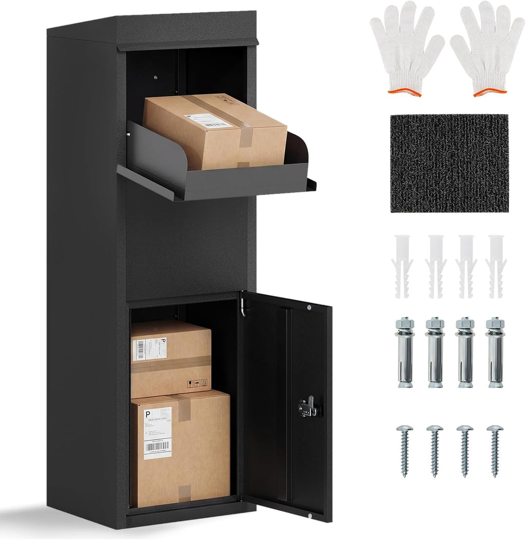 Goplus Package Delivery Boexes for Outside, 14' x 12' x 43.5' Galvanized Steel Parcel Drop Boxes with Lock, Anti-Theft Design, Package Mailbox for Home, Office, Yard, Curbside (14' x 12' x 43.5')
