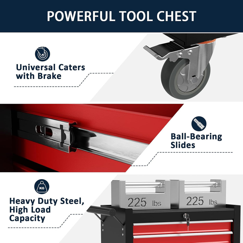 7-Drawer Metal Rolling Tool Chest with Wheels,Tool Storage Cabinet with Locking System，Toolbox with Wheels for Garage, Warehouse, Workshop, Repair Shop