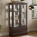 47' Lighted Glass Accent Curio Cabinet, 3-Tier Antique Storage Cage with Adjustable Shelves & Drawer, Acrylic Mirrored Pane, Light Blub Included, Small China Cabinet for Living Room (Dark Cherry)