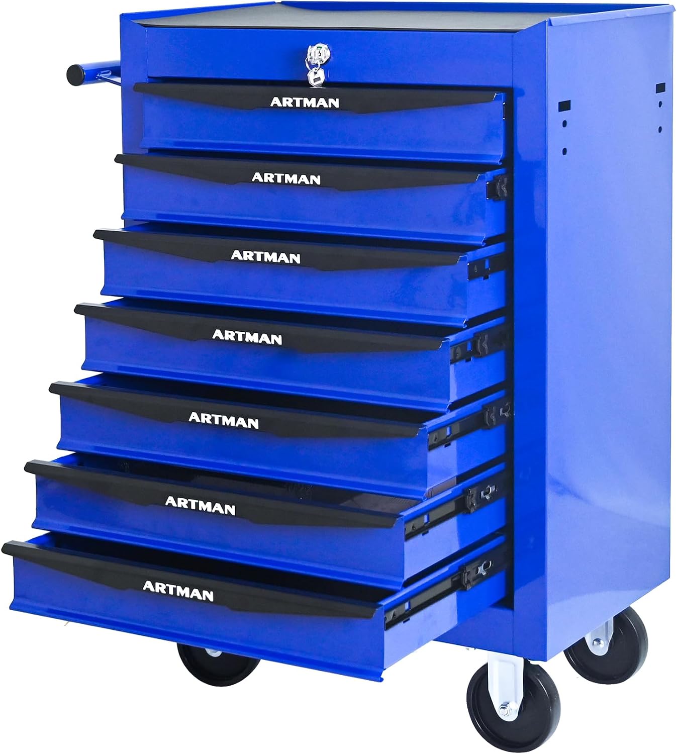 Rolling Tool Chest Cart with 7 Drawers,Storage Tool Cabinet on 4 Wheels. Lockable Tool Cart with Drawer Liners.Steel Tool Box Organizer for Garage,Repair Workshop-Blue