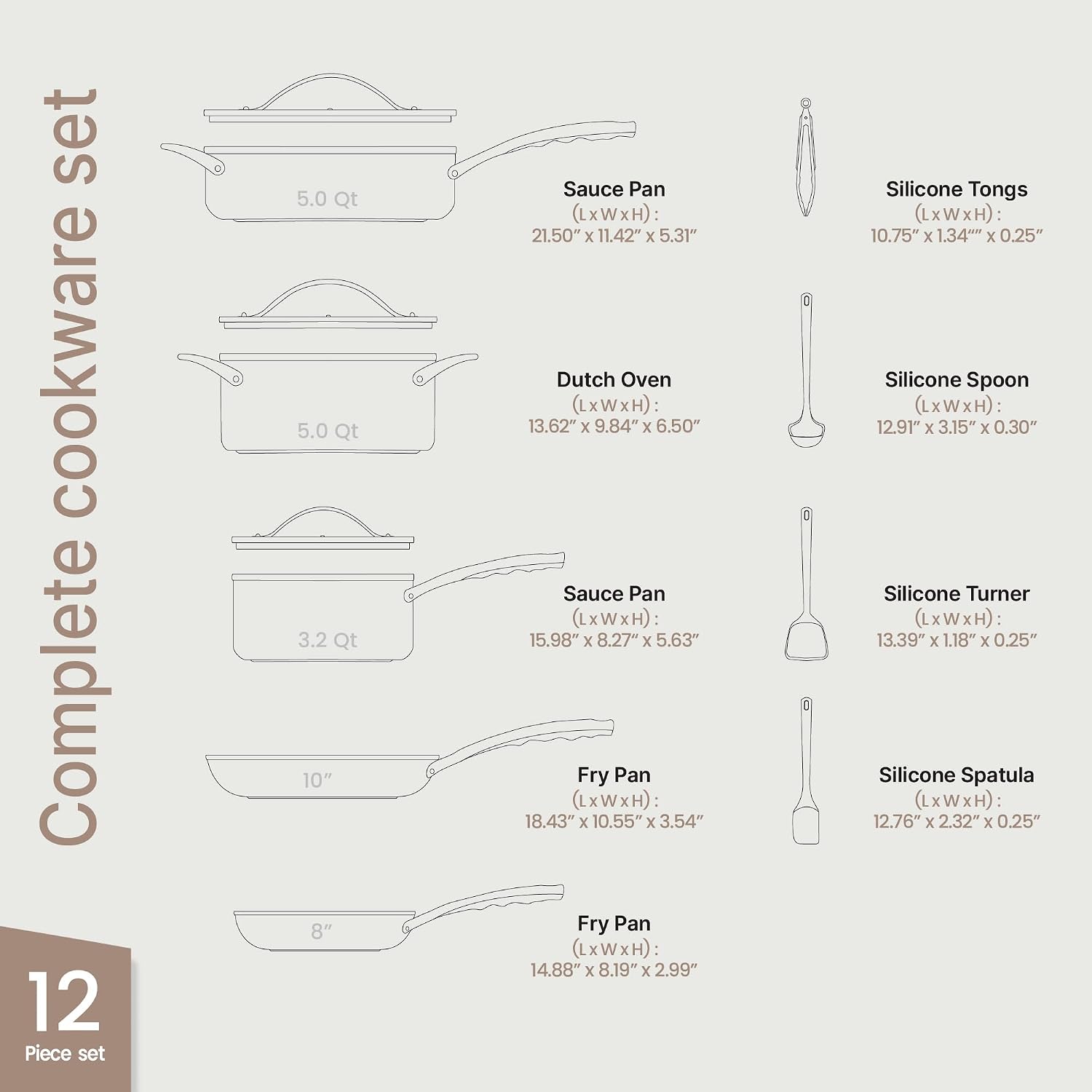 Bakken 12-Piece Ceramic Cookware Set, Nonstick Pots and Pans Set, Non-Toxic PTFE & PFAS-Free Cookware with Silicone Utensils, Induction & All Stovetops Compatible, Dishwasher Safe, Blue