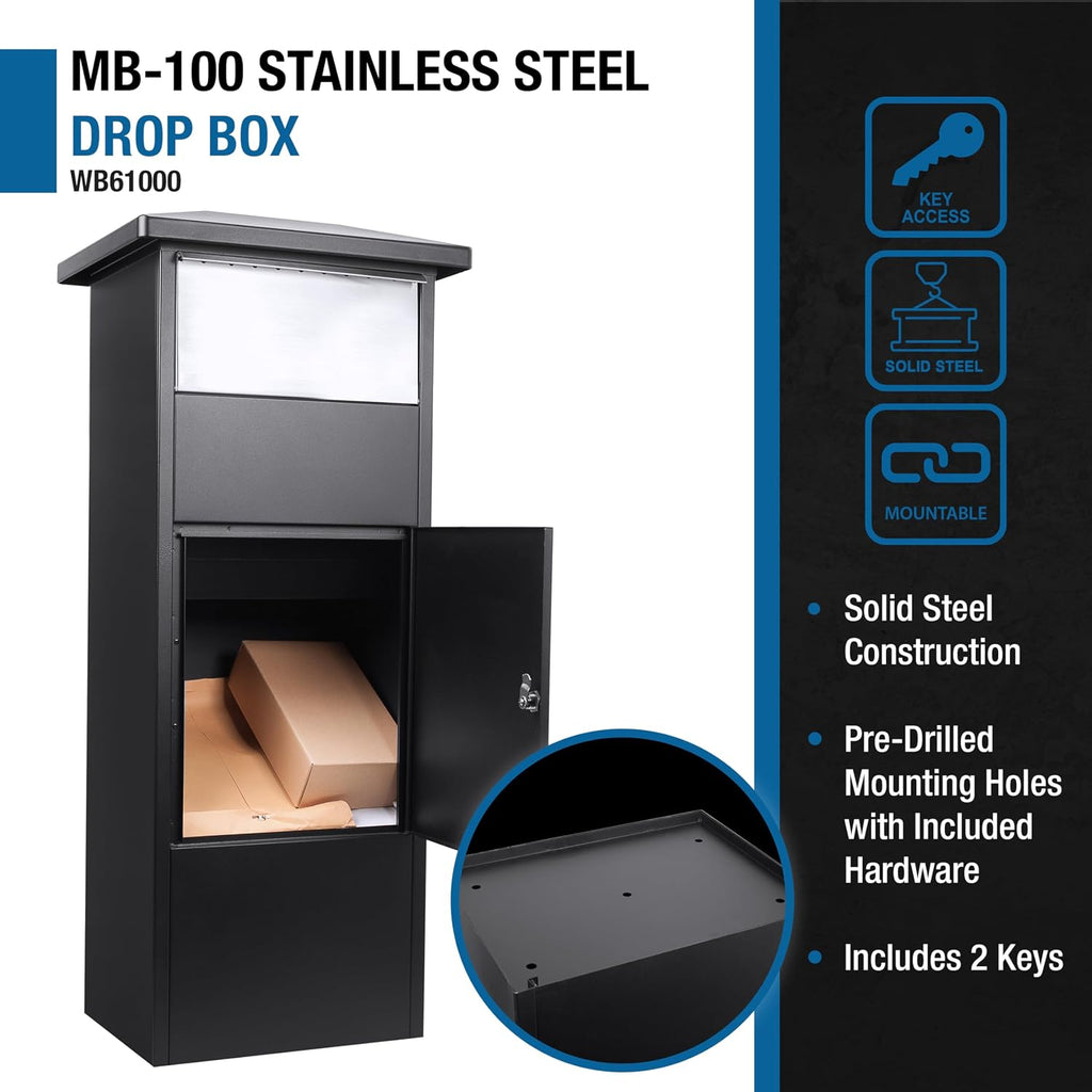 Winbest Steel Freestanding Floor Lockable Large Drop Slot Mail Box with Parcel Compartment, Black