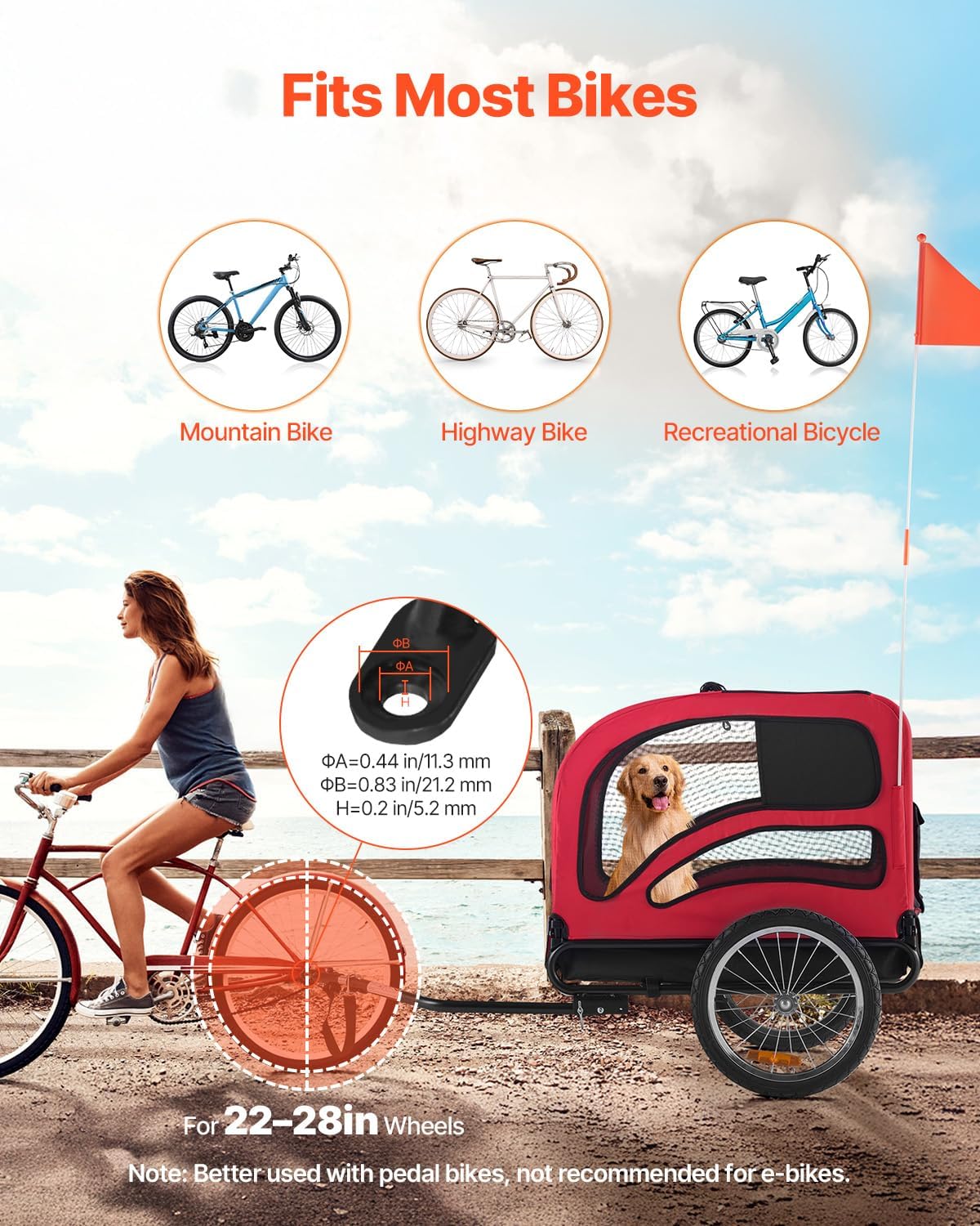 VEVOR Dog Bike Trailer, Supports up to 100 lbs, Pet Cart Bicycle Carrier, Easy Folding Frame with Quick Release Wheels, Universal Bicycle Coupler, Reflectors, Flag, Collapsible to Store