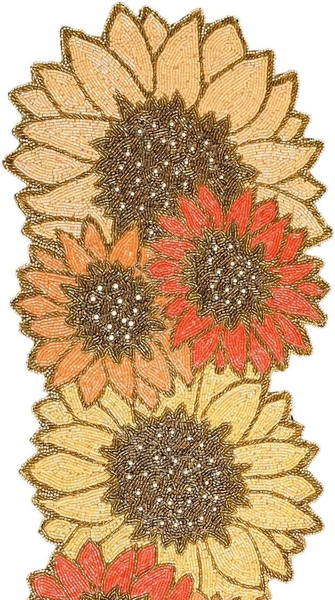 Handmade Beaded Table Runner, Multicolor Sunflower Table Runner, Designer Tableware 13X36 Inch