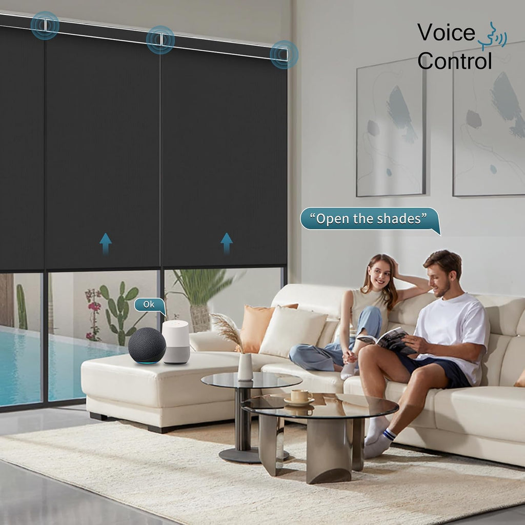 Motorized Shades,Smart Blinds with Remote,100% Blackout Roller Blinds,Work with Google Assistant,Homekit,Automatic Shades,Custom Widths from 16' to 110',Vinyl Black