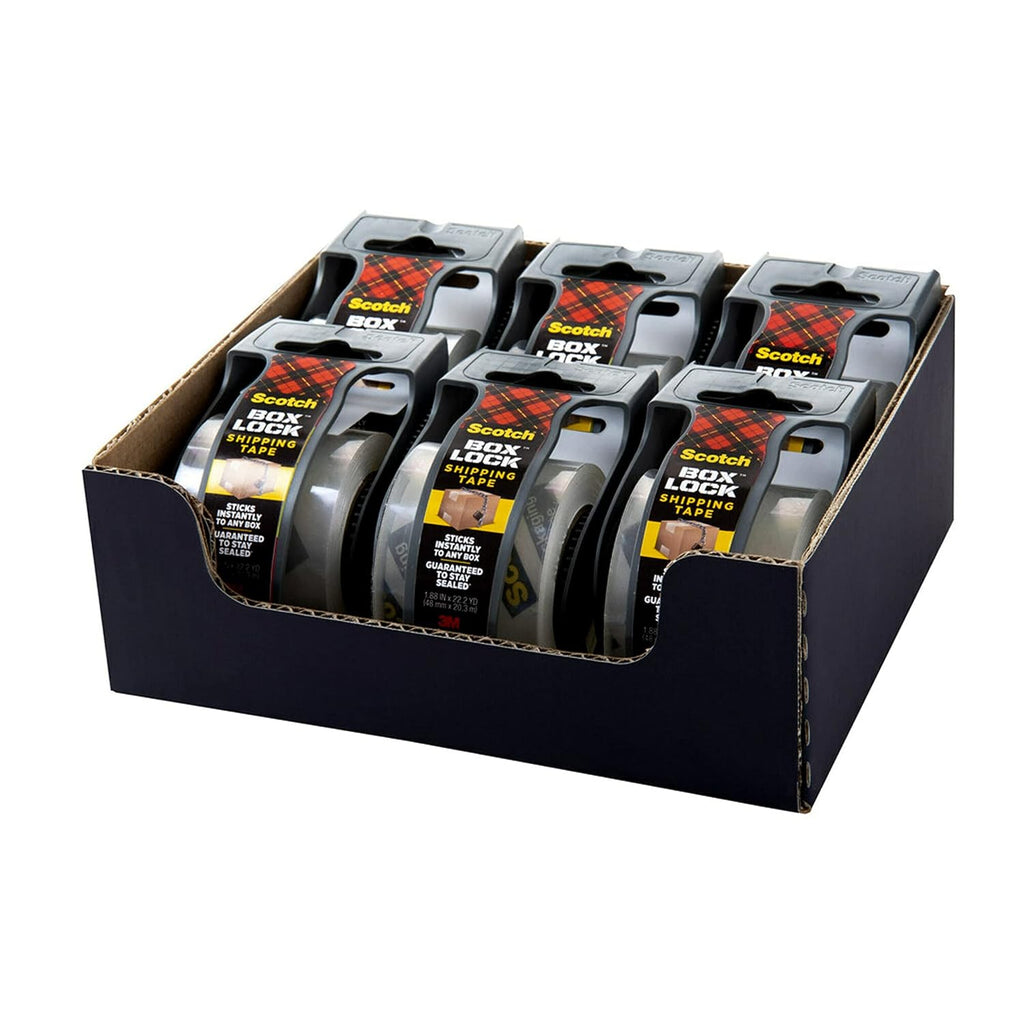 Scotch Box Lock Packing Tape,Clear,Extreme Grip Box Packaging Tape for Shipping and Mailing,1.88 in. x 22.2 yd.,6 Rolls with Dispensers,(Pack of 6)