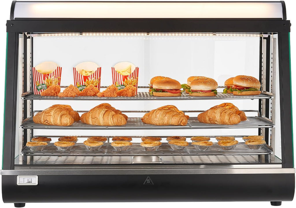 VEVOR 3-Tier Commercial Food Warmer Display, 1400W Food Display Warmer with LED Light, Top Storage and Adjustable Shelves, 86℉~185℉ Steam Heating, 105L for Hamburger, Pizza, Bread, Fried Chicken