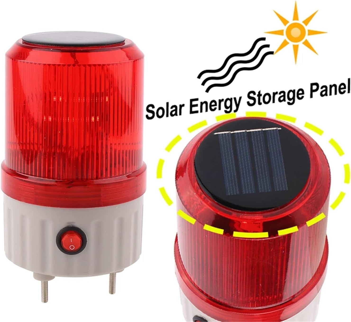 Red LED Solar Energy Storage Lamp Night Safety Emergency Warning Light Solar LED Flashing Light Signal Adsorption No Buzzer
