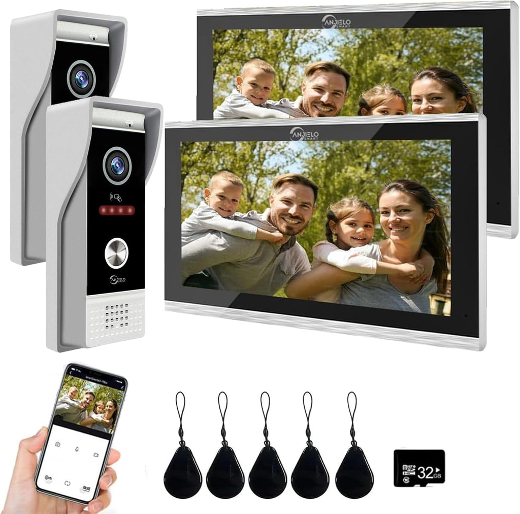 Wired Smart Video Apartments Intercom System,10 Inch Monitors with 1080P Doorbell Camera,3-in-1 Unlocking,TUYA WiFi Door Phone Kits, Ideal for Villas & Homes (2 doorbell + 2 Monitor)