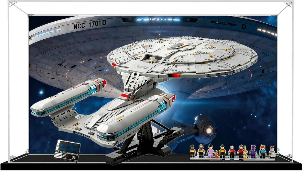 Acrylic Display Case for Lego 10356 Star Trek: Starship Enterprise, Dustproof Transparent Storage Box, Display Box Compatible with 10356 (Box Only) (Painted Background B)