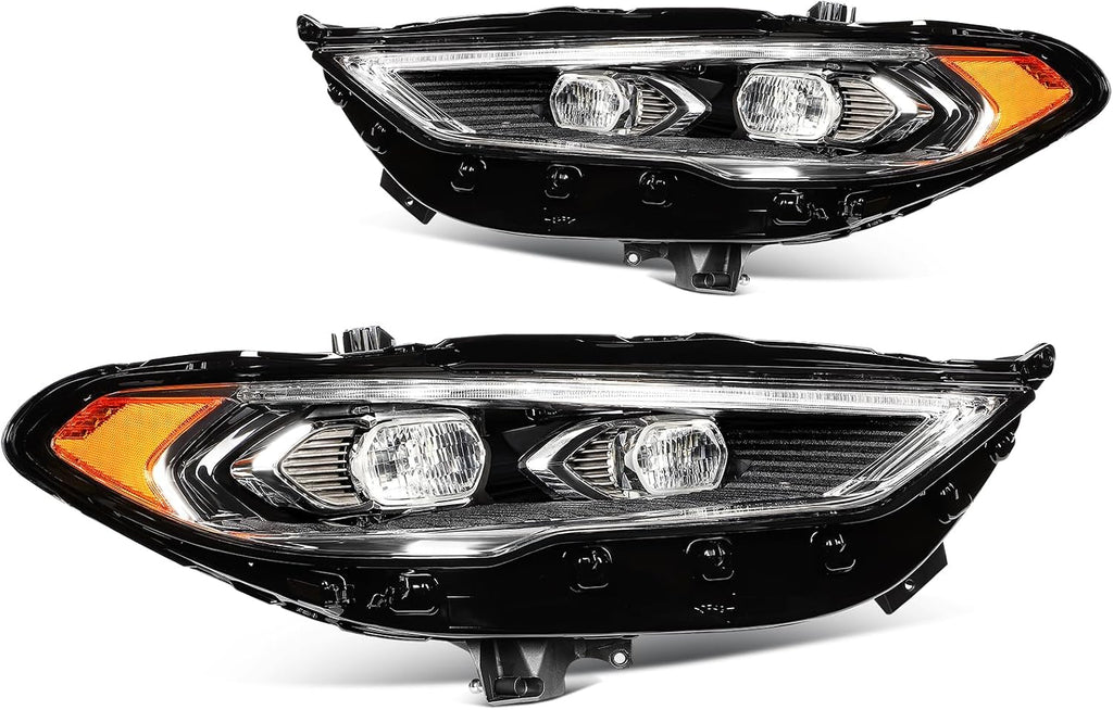 Headlight Assembly Fit 2017-2020 for Fusion Driver & Passenger Side Headlight Black Housing Clear Reflector FO2502347