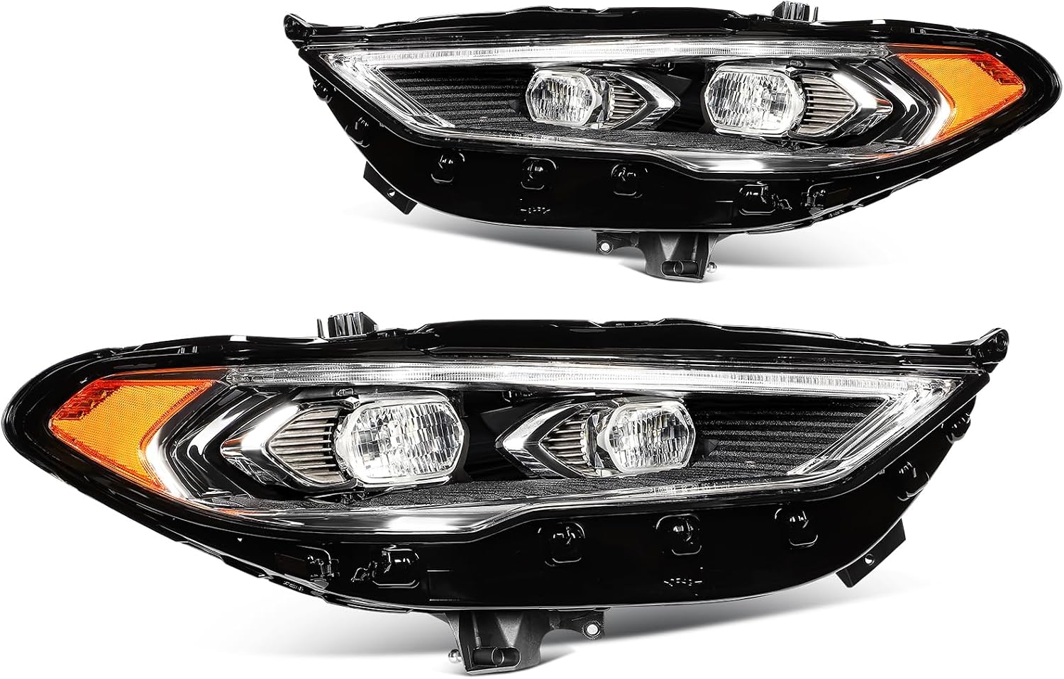 Headlight Assembly Fit 2017-2020 for Fusion Driver & Passenger Side Headlight Black Housing Clear Reflector FO2502347