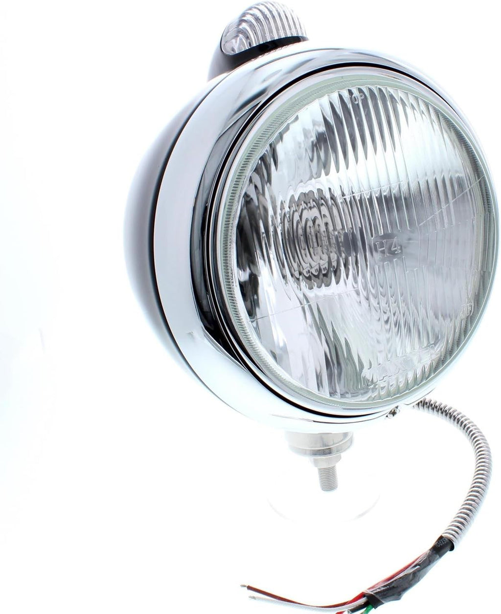 Speedway Motors Guide 682-C Style 12-Volt Headlight Kit with Clear Lens Marker Lights, H4 Bulbs, Polished Stainless Highboy Mounts and Model A Fender Pads, Black, 7 Inch Diameter