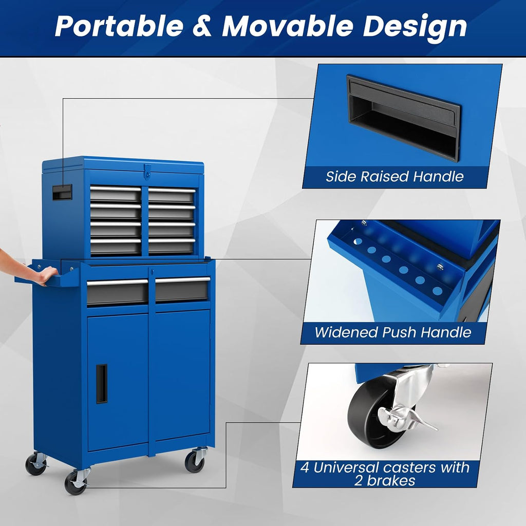 S AFSTAR 5-Drawer Rolling Tool Chest, Tool Storage Cabinet with Lockable Wheels, Adjustable Shelf & Anti-Slip Liner, Detachable Tool Box Organizer, Rolling Tool Cabinet for Garage Workshop (Blue)