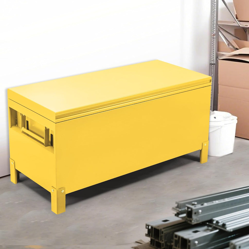 Aluminum Truck Tool Box Jobsite Storage Box Toolbox Chest Cabinet Heavy Duty Truck Bed Toolbox Gangboxes Tools Organizer Pick Up Truck Bed RV Trailer With Side Handles (48x24 Inch / Steel / Yellow)