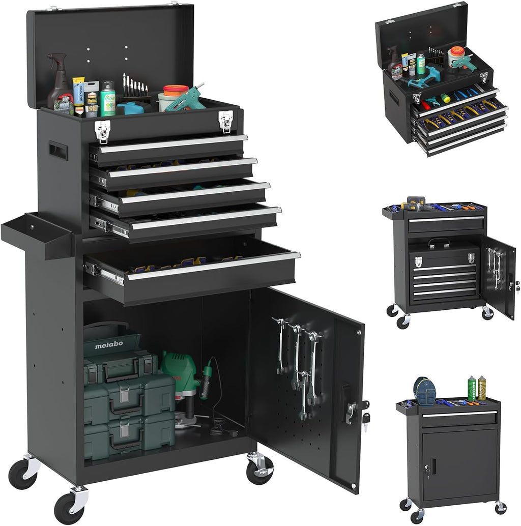 Rolling Tool Box with Wheels, 5-Drawer High Capacity Tool Chest with Wheels, Removable Storage Toolbox with Lock for Garage, Workshop