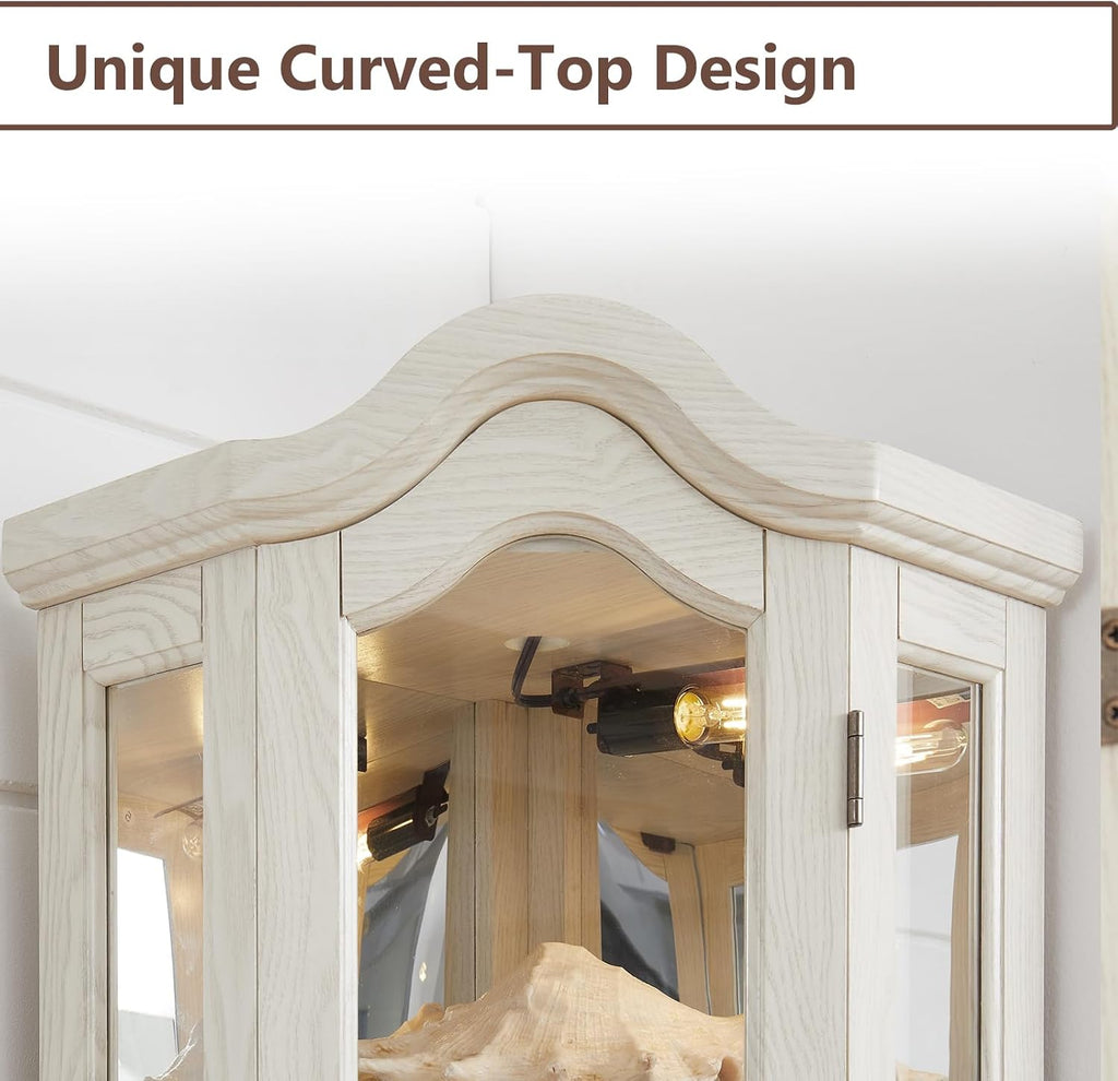 70' Lighted Corner Curio Cabinet,Inside Mirror Corner Glass Display Case with Tempered Glass Door for Living Room, Antique Collectibles, Wine & Bar Glass Storage, Lights Included